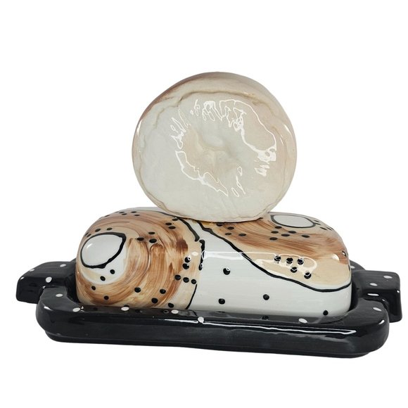 Bagel Shaped Butter Dish Studio Pottery Signed - Picture 4 of 8